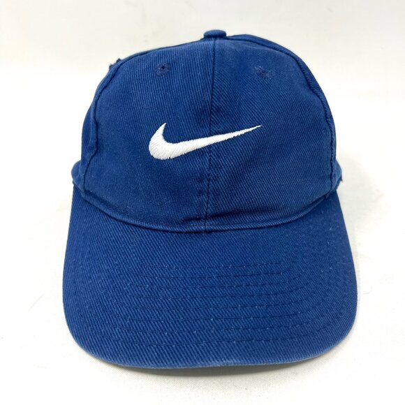 Vintage Nike Youth Baseball Cap Hat Snapback Blue Center Swoosh Made Taiwan 90’s - Picture 1 of 9